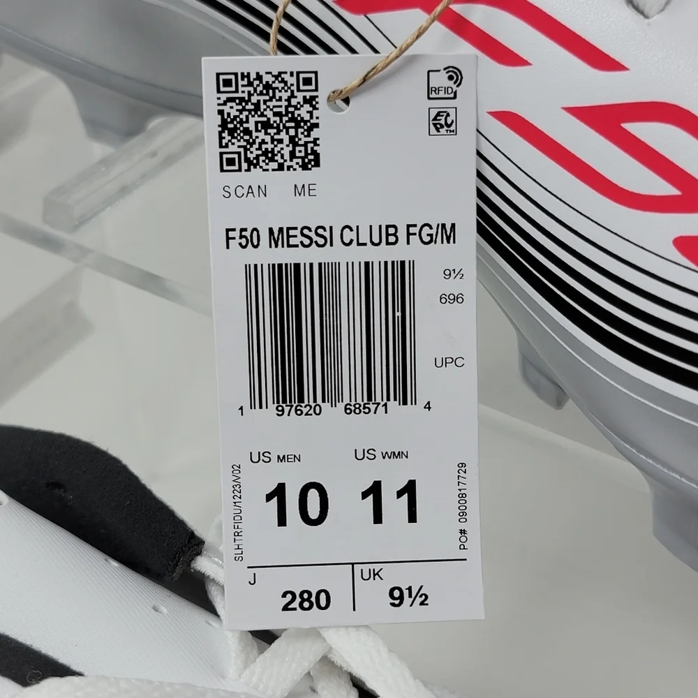 Adidas Men's F50 Messi Club FG/MG Soccer Cleats Size 10 White Silver JP7443 New